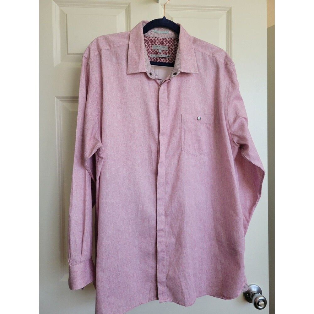 Ted Baker Shirt Mens 3XL 7 Pink 100% Cotton Flip Cuff Casual
